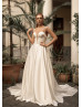 Beaded Straps Ivory Satin Wedding Dress With Pockets